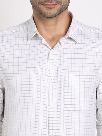 100% Cotton Off White Checkered Slim Fit Full Sleeve Formal Shirt