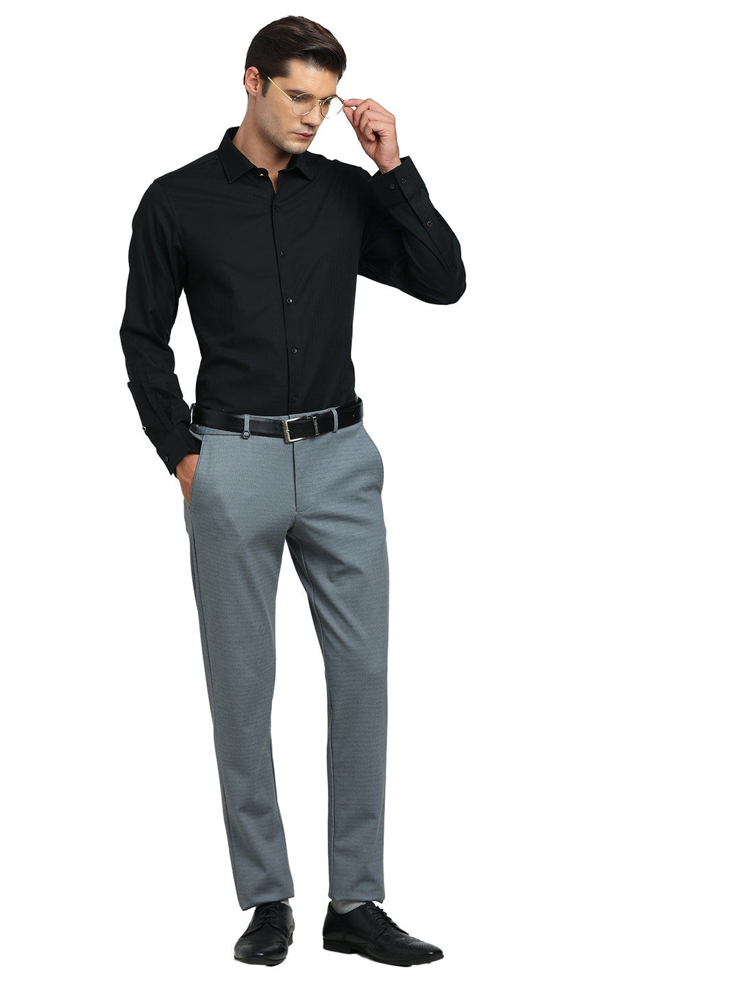 100% Cotton Black Jacquard Slim Fit Full Sleeve Ceremonial Shirt