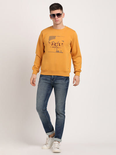 Cotton Stretch Yellow Plain Regular Fit Full Sleeve Casual Sweatshirt