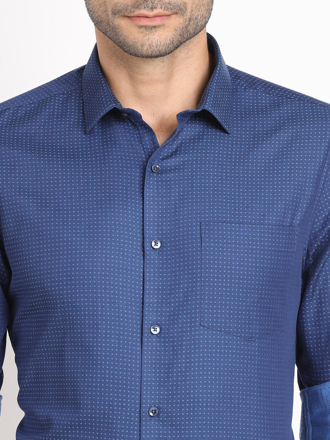 100% Cotton Blue Dobby Slim Fit Full Sleeve Formal Shirt