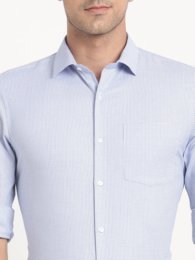 100% Cotton Blue Checkered Slim Fit Full Sleeve Formal Shirt