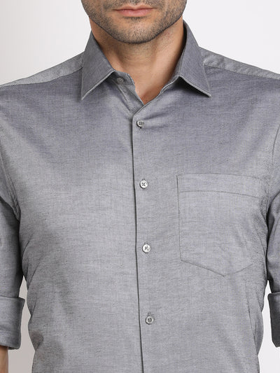 100% Cotton Grey Plain Slim Fit Full Sleeve Formal Shirt