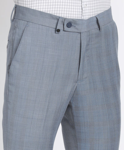 Terry Rayon Grey Checkered Slim Fit Flat Front Formal Trouser