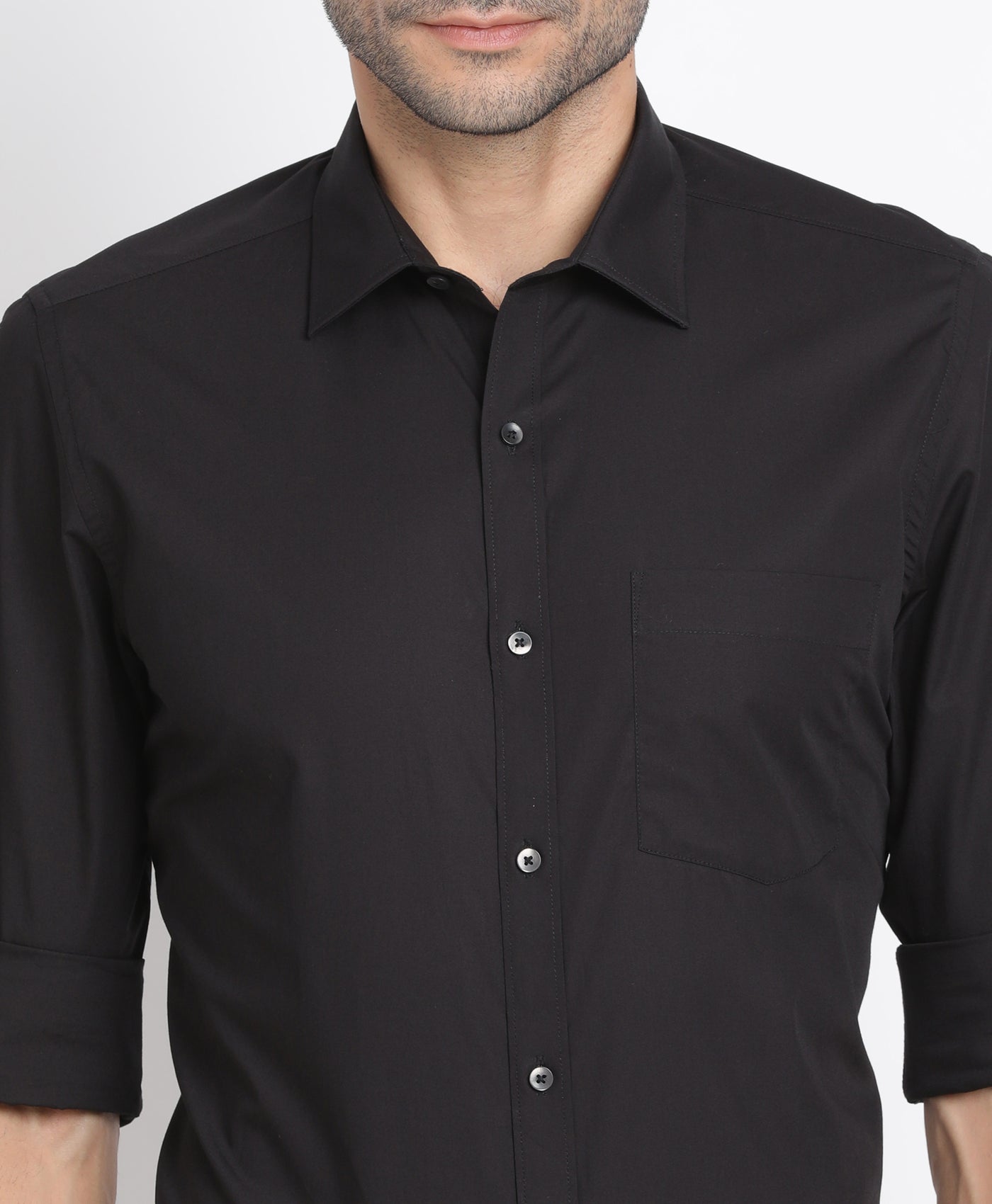 100% Cotton Black Plain Slim Fit Full Sleeve Formal Shirt