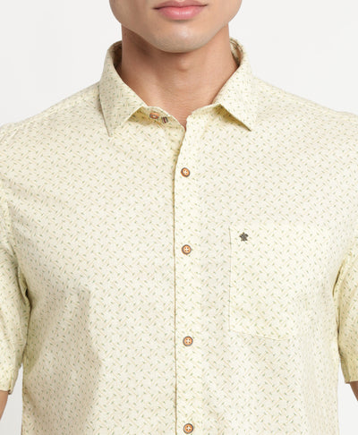 100% Cotton Yellow Printed Slim Fit Half Sleeve Casual Shirt