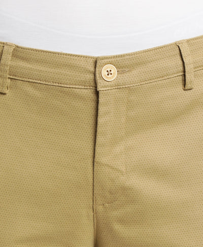 Cotton Stretch Khaki Printed Ultra Slim Fit Flat Front Casual Trouser