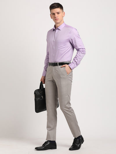 100% Cotton Light Violet Plain Regular Fit Full Sleeve Formal Shirt