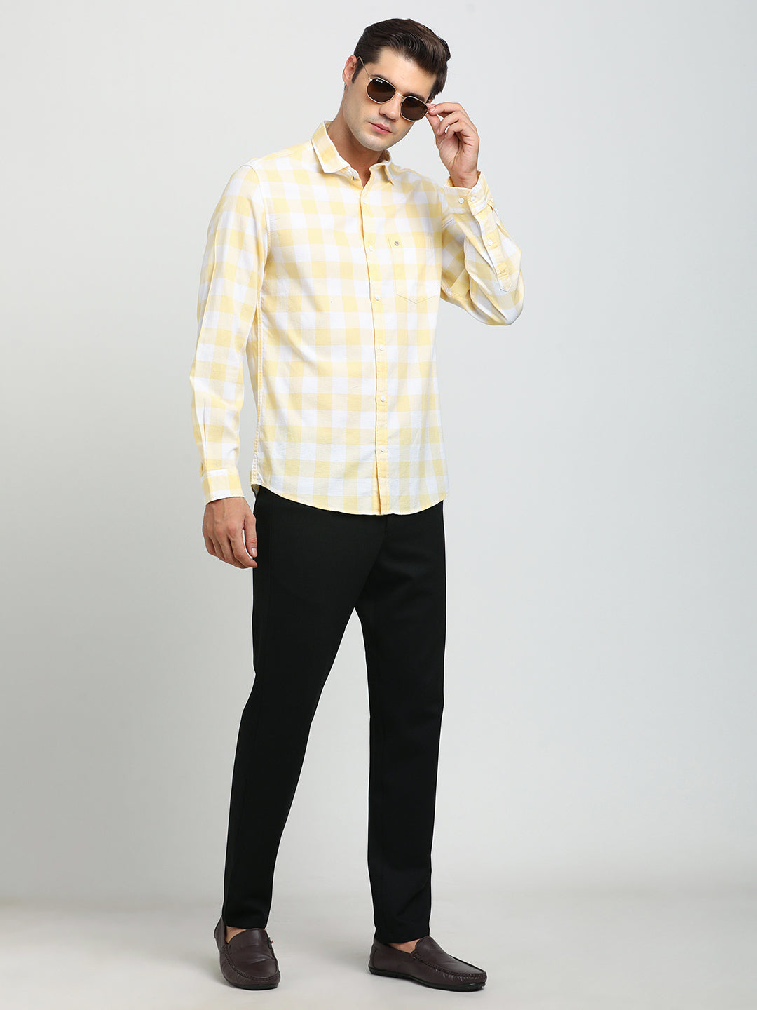 100% Cotton Lemon Checkered Slim Fit Full Sleeve Casual Shirt