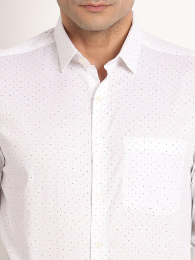 100% Cotton White Printed Slim Fit Full Sleeve Formal Shirt