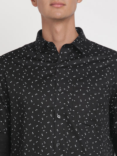 100% Cotton Black Printed Slim Fit Full Sleeve Formal Shirt