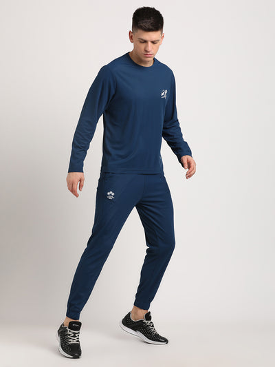 Blended Cotton Navy Blue Plain Full Sleeve Active Track Suit