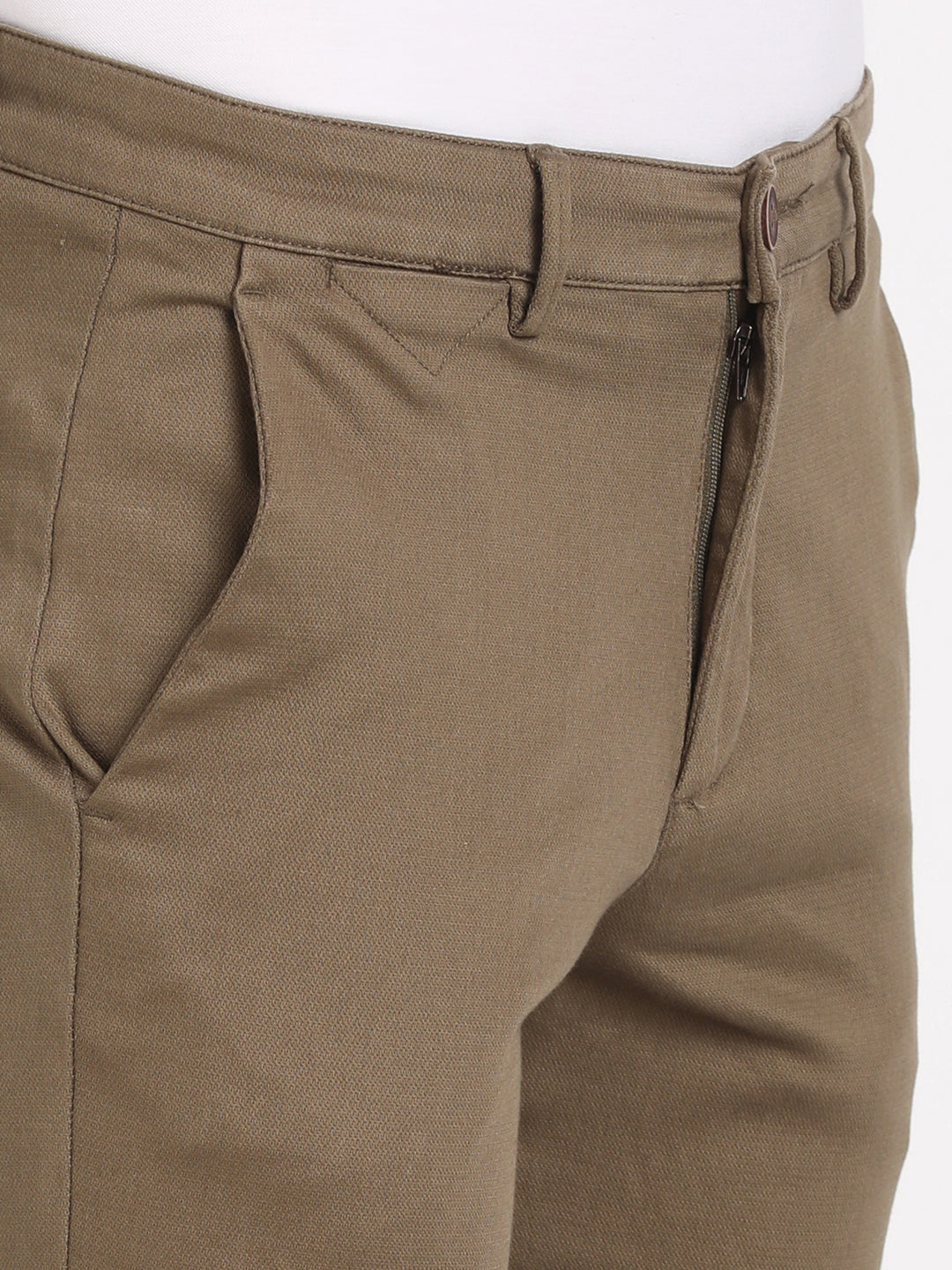 Cotton Stretch Khaki Dobby Ultra Slim Fit Flat Front Casual Trouser