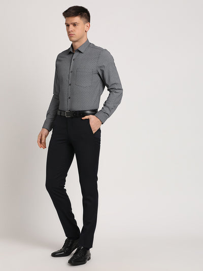 Cotton Tencel Grey Printed Slim Fit Full Sleeve Formal Shirt