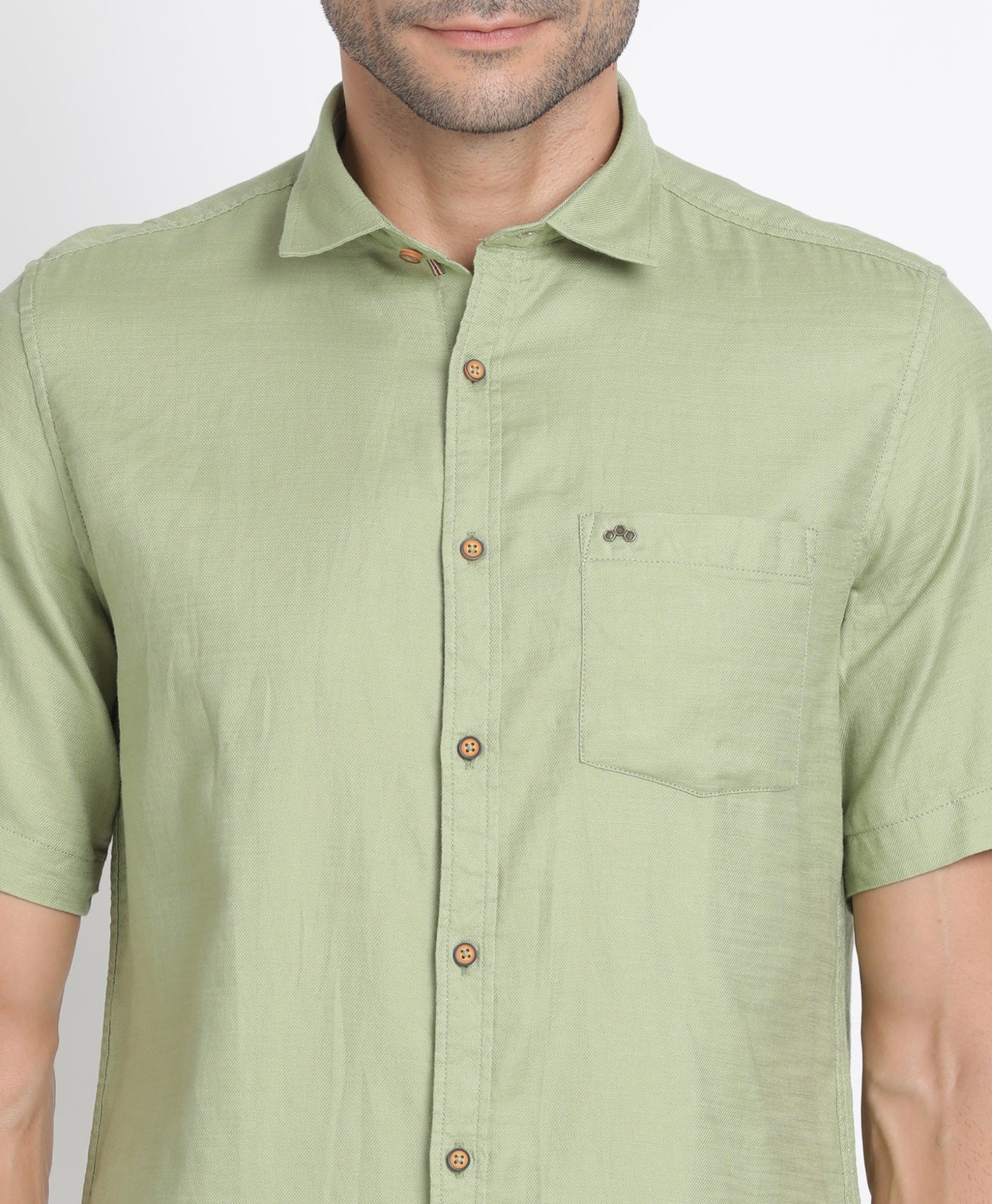 100% Cotton Green Plain Slim Fit Half Sleeve Casual Shirt