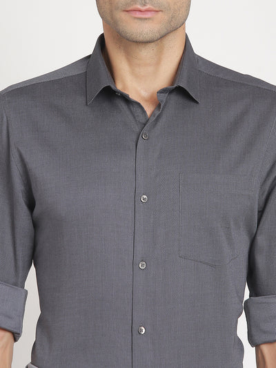 100% Cotton Grey Dobby Slim Fit Full Sleeve Formal Shirt