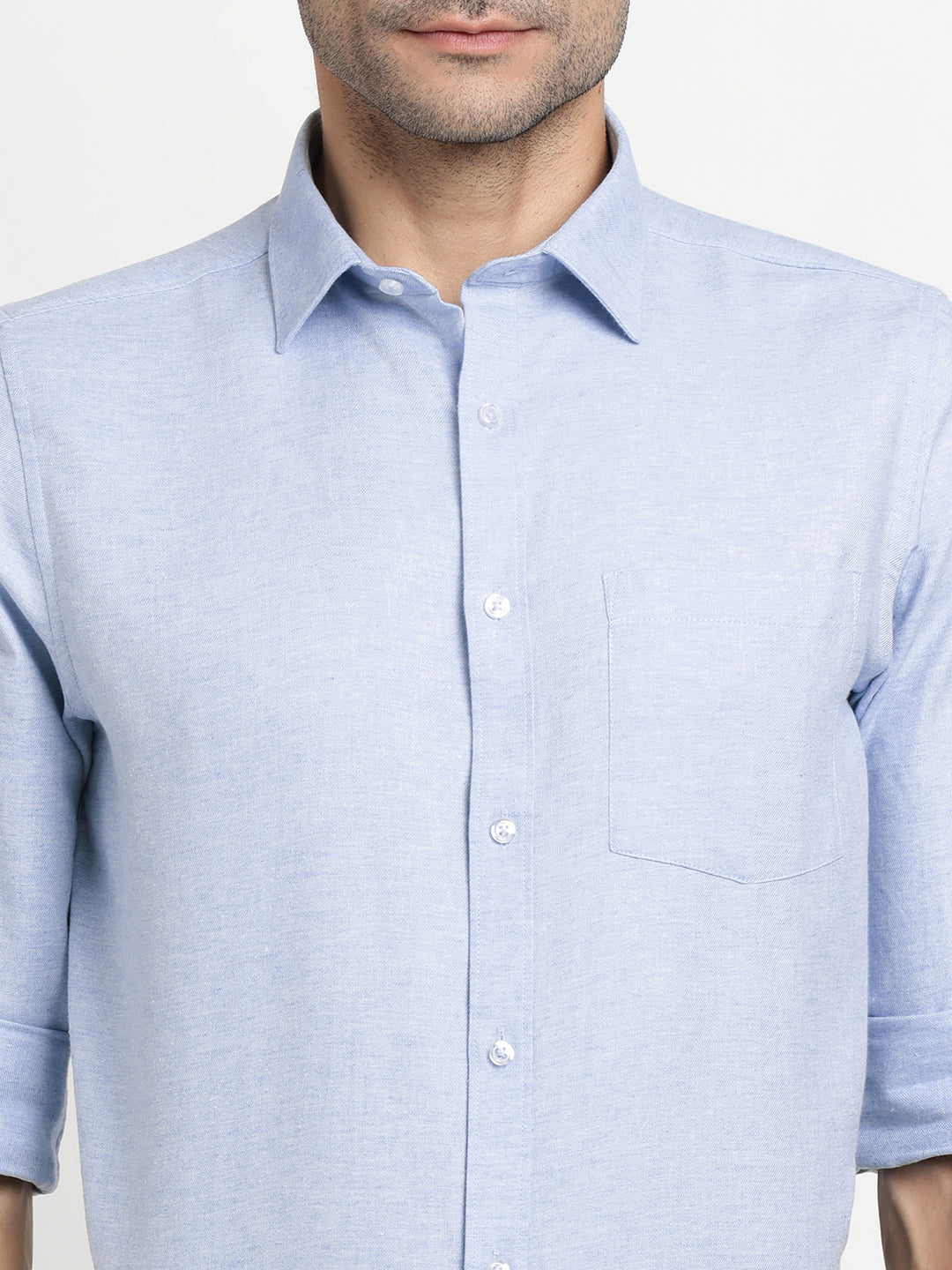 100% Cotton Blue Plain Slim Fit Full Sleeve Formal Shirt