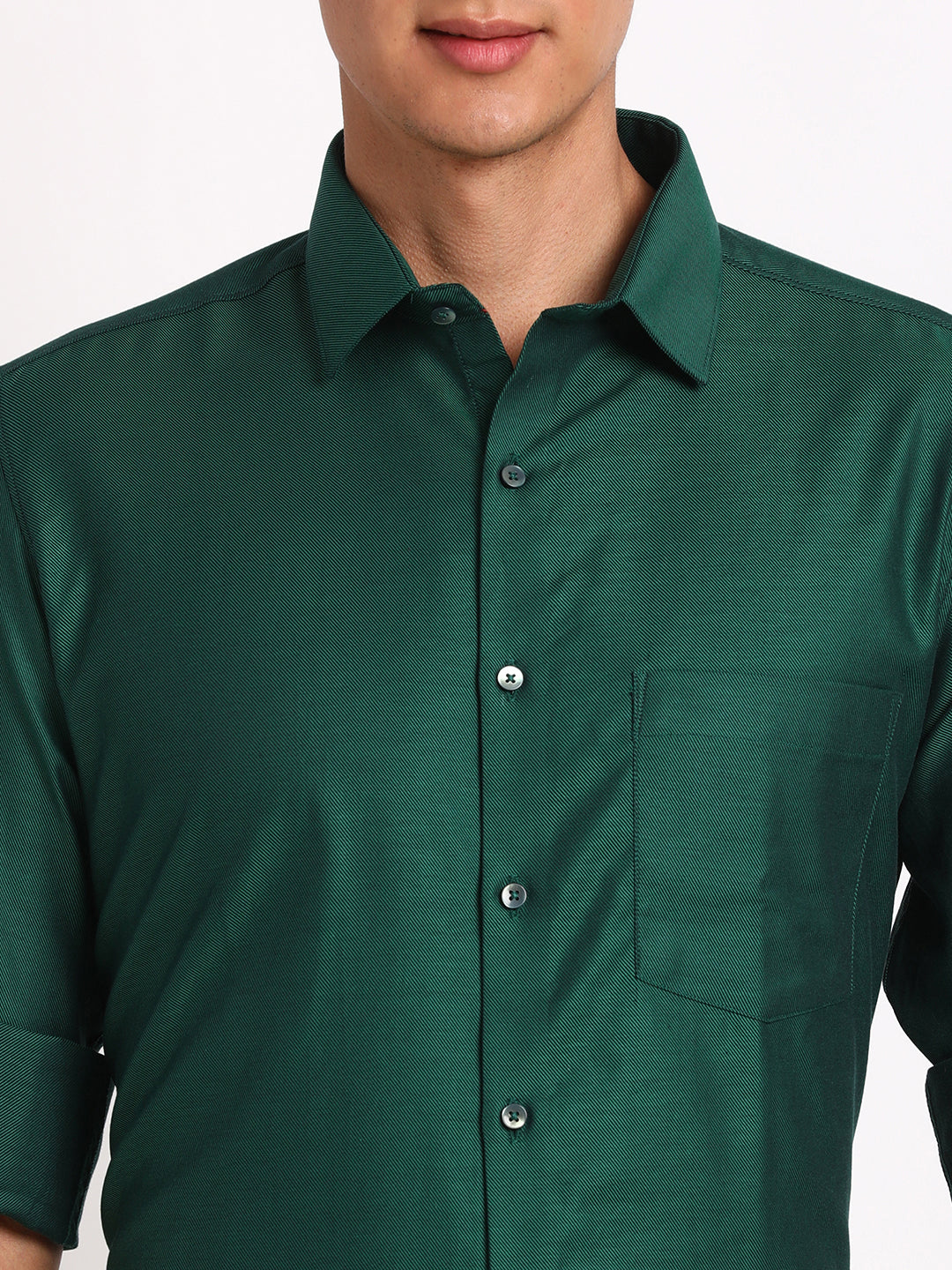 100% Cotton Dark Green Dobby Slim Fit Full Sleeve Formal Shirt