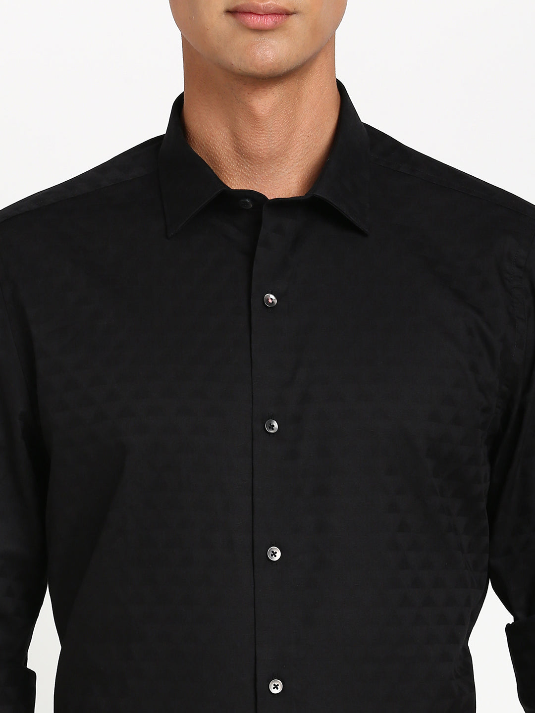 100% Cotton Black Jacquard Slim Fit Full Sleeve Ceremonial Shirt