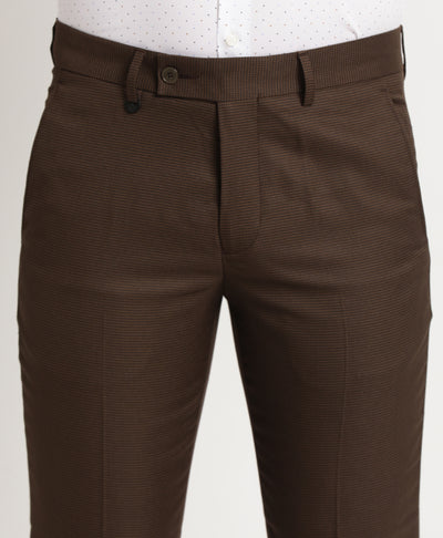 Poly Viscose Brown Dobby Ultra Slim Fit Flat Front Formal Trouser