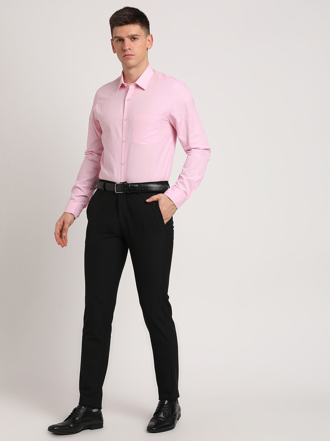 100% Cotton Pink Plain Slim Fit Full Sleeve Formal Shirt