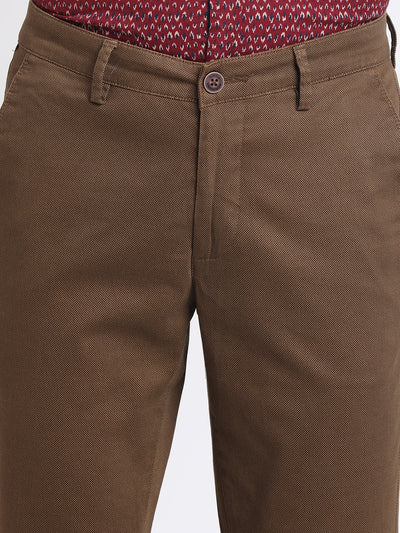 Cotton Stretch Brown Dobby Narrow Fit Flat Front Casual Trouser