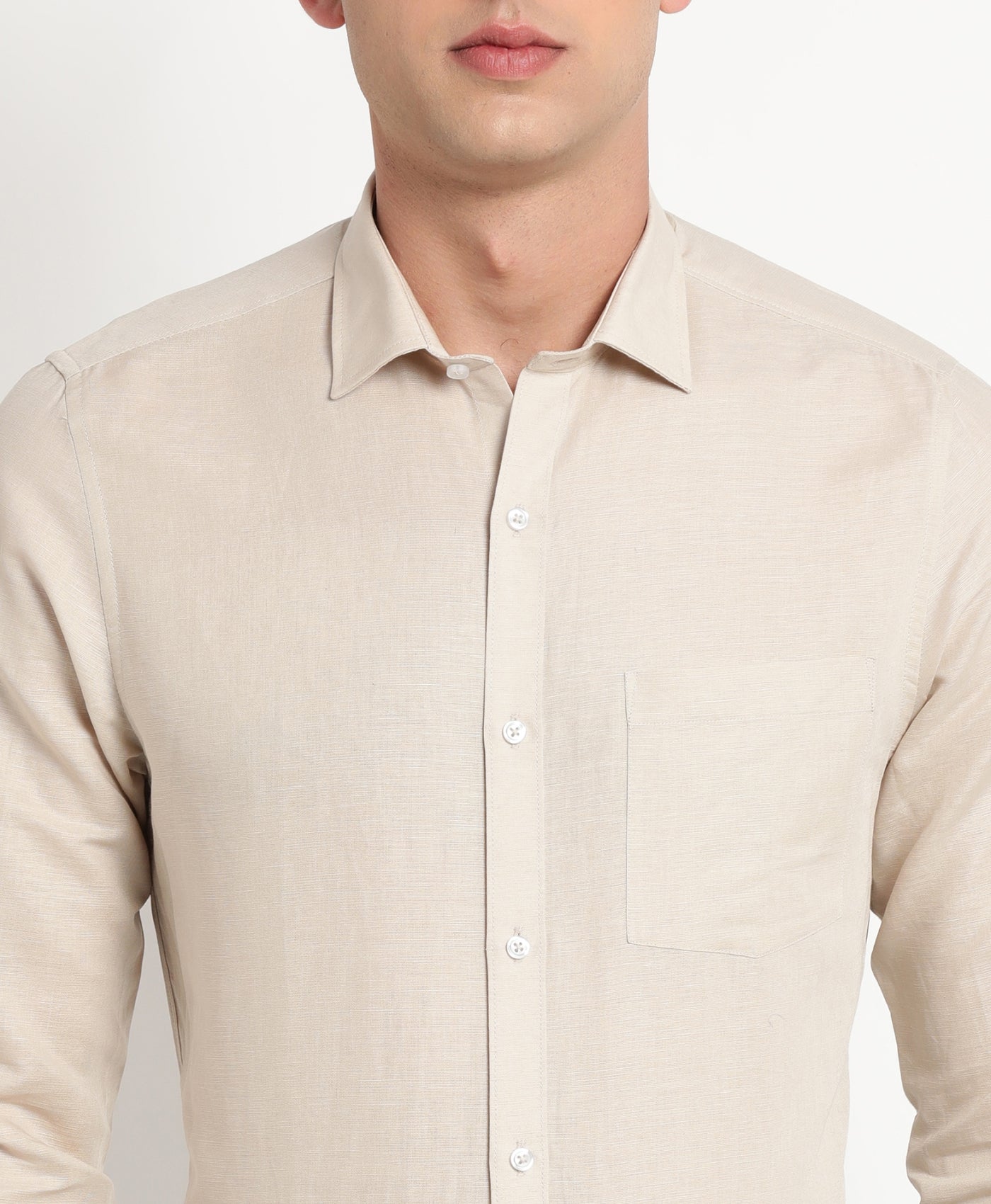 Cotton Linen Beige Plain Slim Fit Full Sleeve Formal Shirt