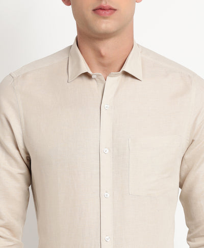 Cotton Linen Beige Plain Slim Fit Full Sleeve Formal Shirt