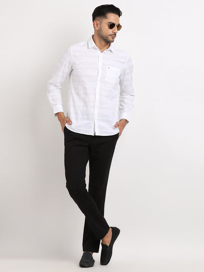 100% Cotton White Striped Slim Fit Full Sleeve Casual Shirt