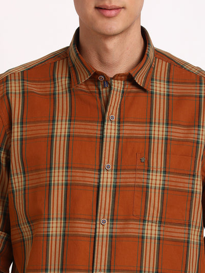 100% Cotton Brown Checkered Slim Fit Full Sleeve Casual Shirt