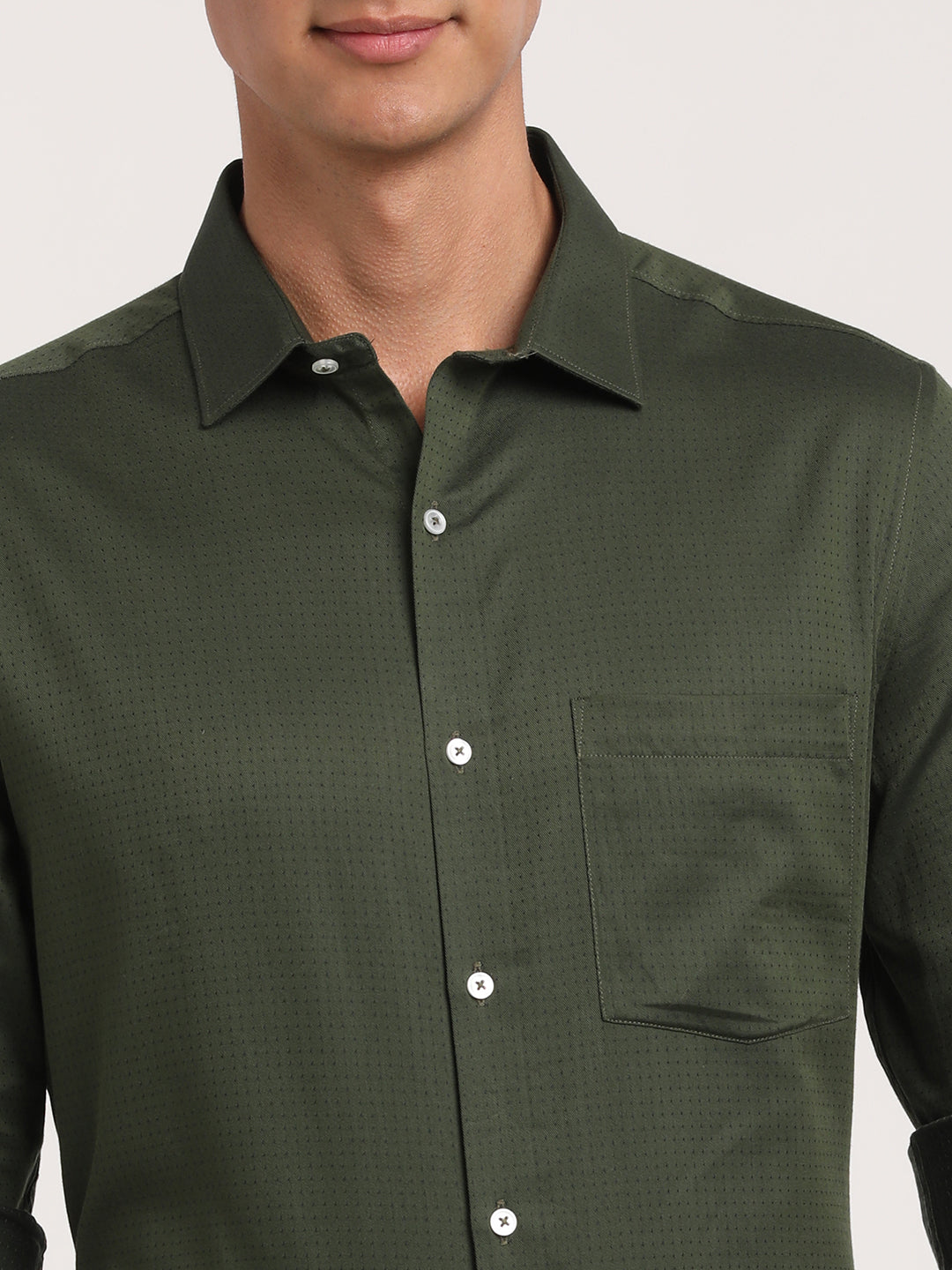 100% Cotton Green Dobby Slim Fit Full Sleeve Formal Shirt