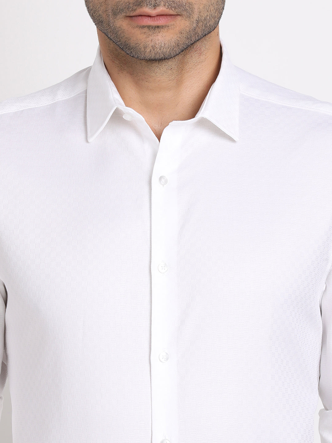 Giza Cotton White Dobby Slim Fit Full Sleeve Ceremonial Shirt