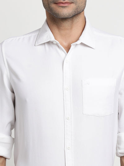 100% Cotton White Plain Slim Fit Full Sleeve Casual Shirt