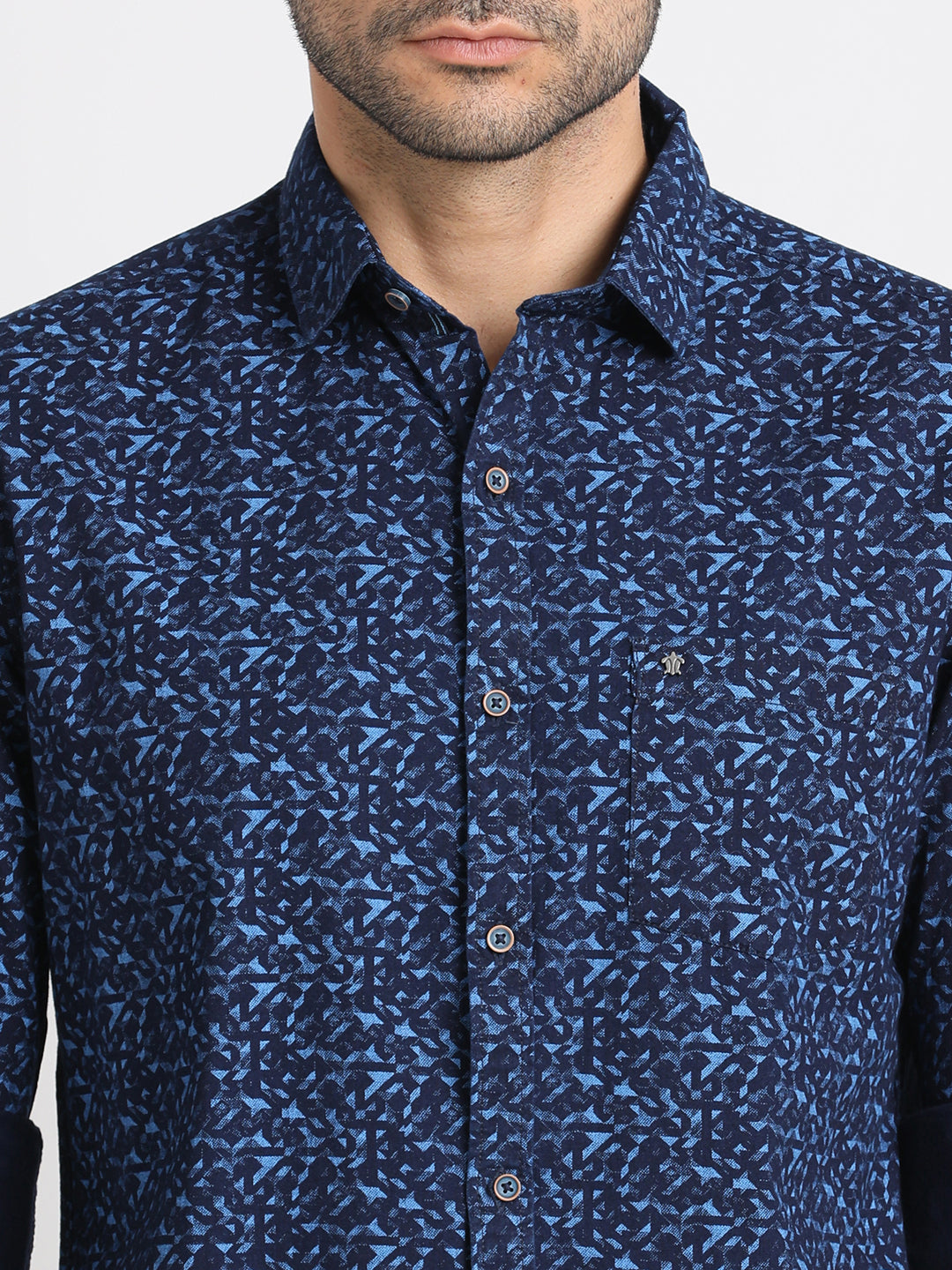 100% Cotton Indigo Royal Blue Printed Slim Fit Full Sleeve Casual Shirt