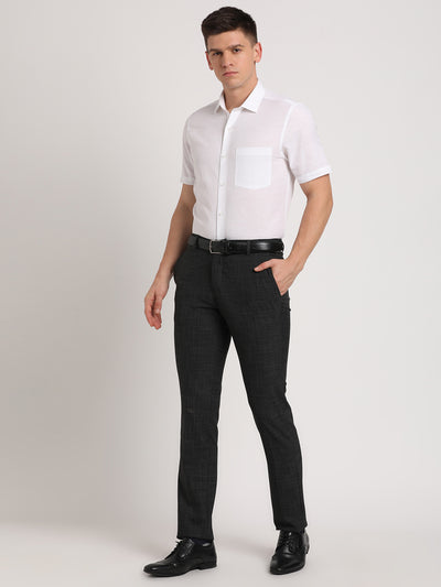 Cotton Linen White Plain Slim Fit Half Sleeve Formal Shirt