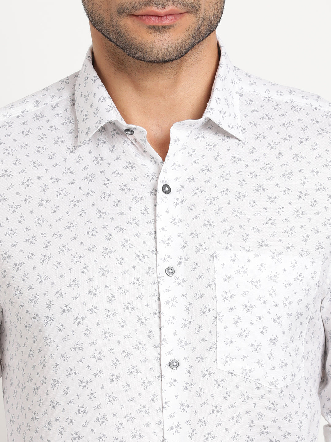 100% Cotton Off White Printed Slim Fit Full Sleeve Formal Shirt