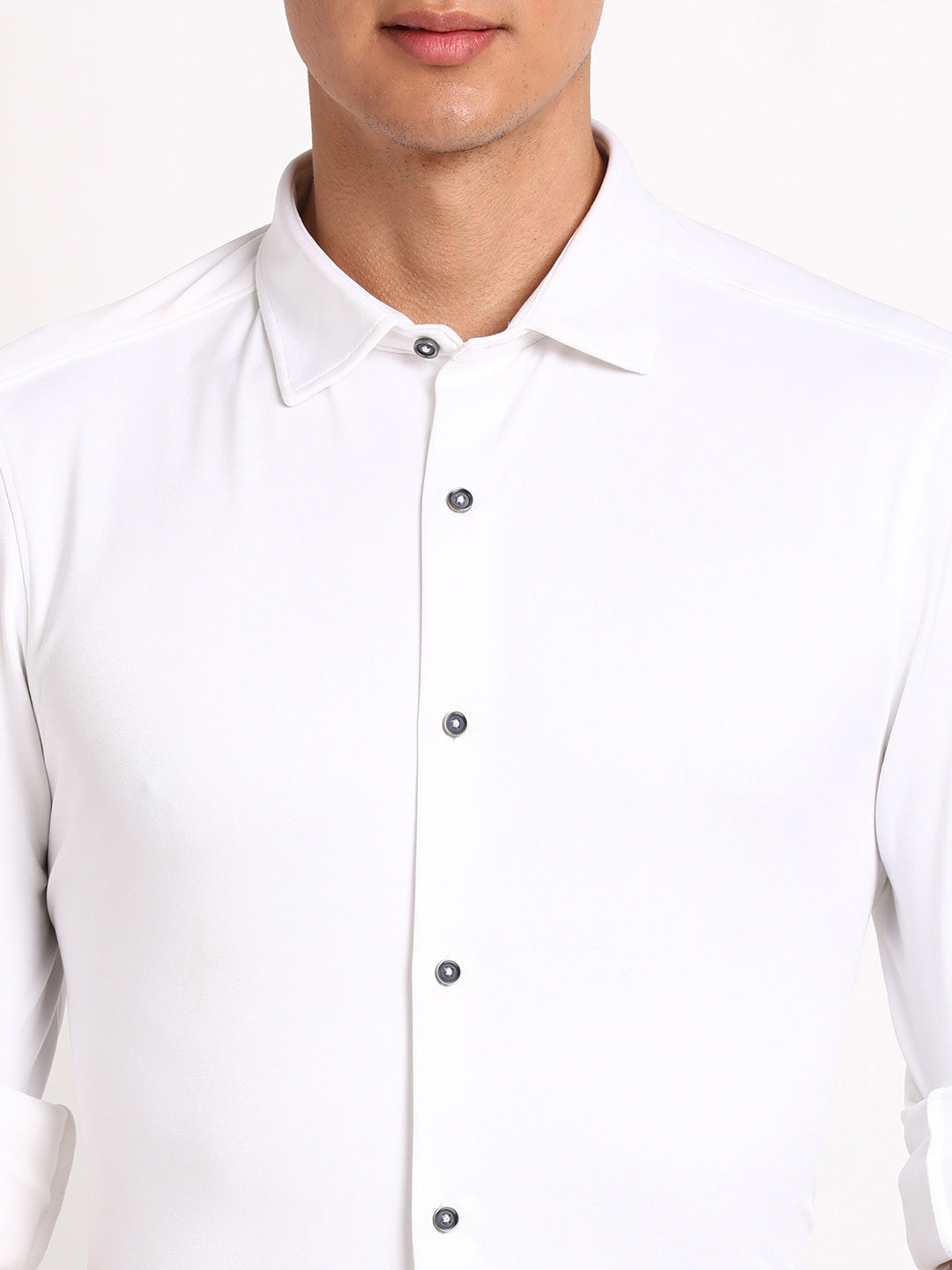 Poly Spandex Melange White Plain Ultra Slim Fit Full Sleeve Formal Shirt