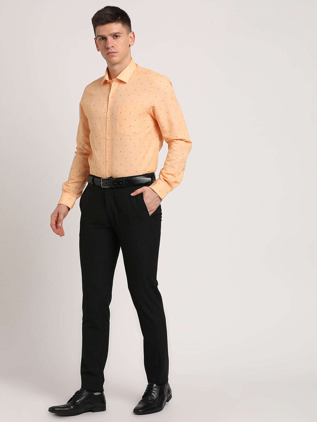 Cotton Linen Yellow Printed Slim Fit Full Sleeve Formal Shirt