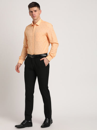 Cotton Linen Yellow Printed Slim Fit Full Sleeve Formal Shirt