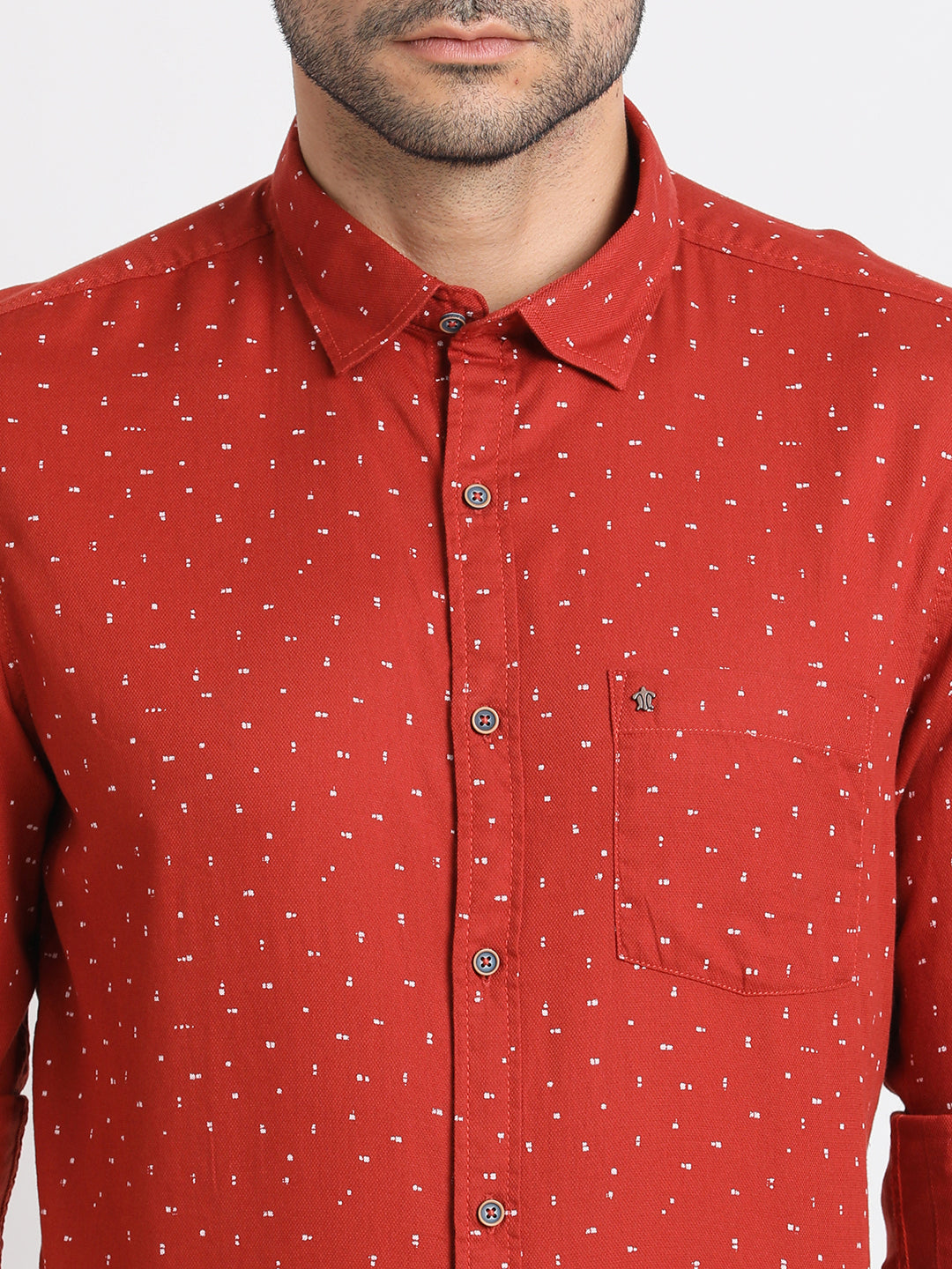 Cotton Stretch Red Printed Slim Fit Full Sleeve Casual Shirt