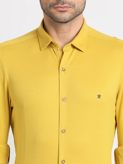 Cotton Yellow Printed Slim Fit Full Sleeve Casual Shirt