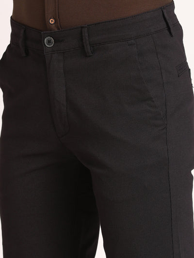 Cotton Stretch Grey Dobby Ultra Slim Fit Flat Front Casual Trouser