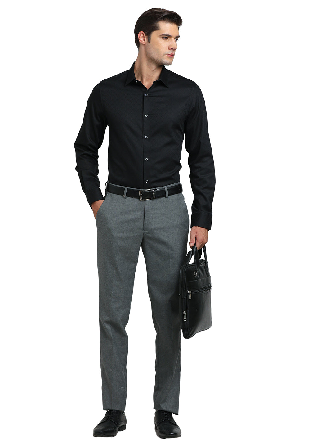 100% Cotton Black Jacquard Slim Fit Full Sleeve Ceremonial Shirt