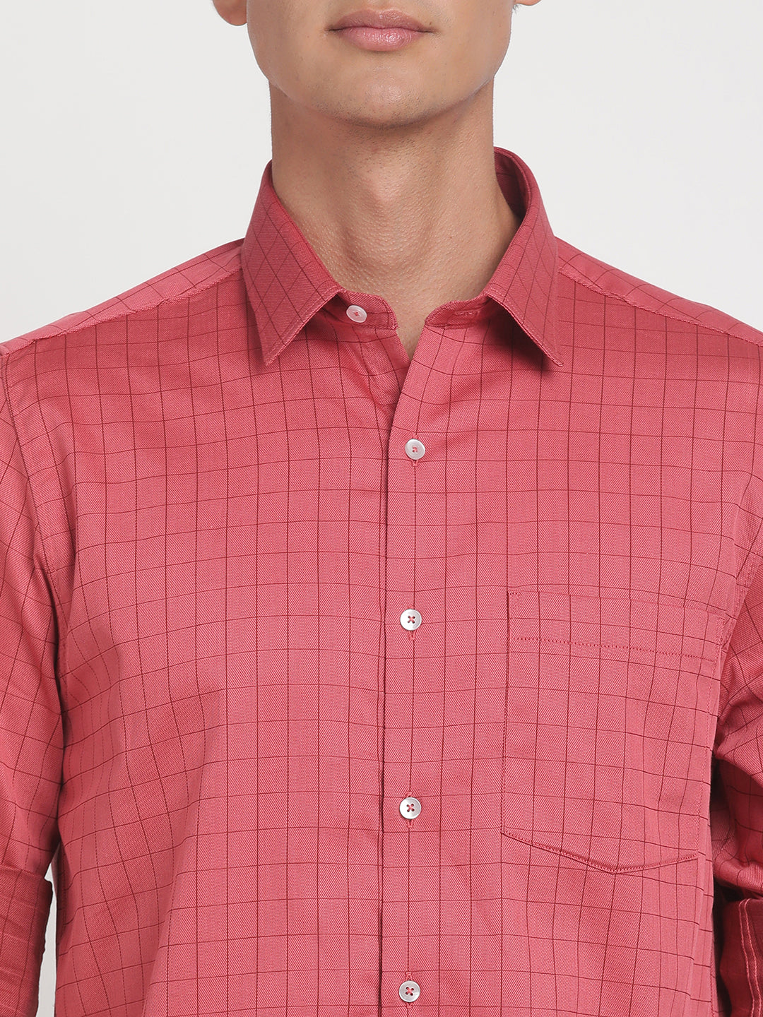 100% Cotton Red Checkered Slim Fit Full Sleeve Formal Shirt