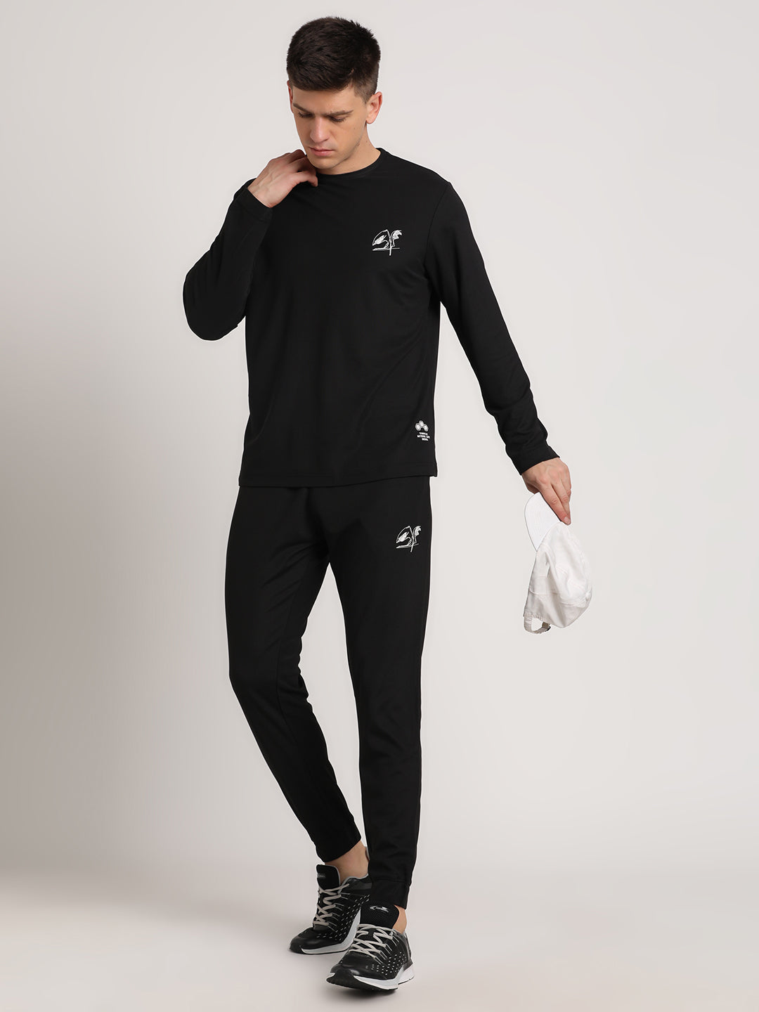 Blended Cotton Black Plain Full Sleeve Active Track Suit