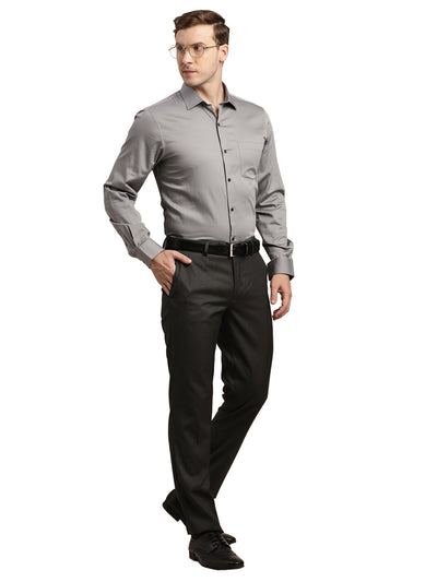 100% Cotton Grey Plain Slim Fit Full Sleeve Formal Shirt