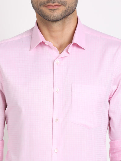 Giza Cotton Light Pink Checkered Slim Fit Full Sleeve Formal Shirt