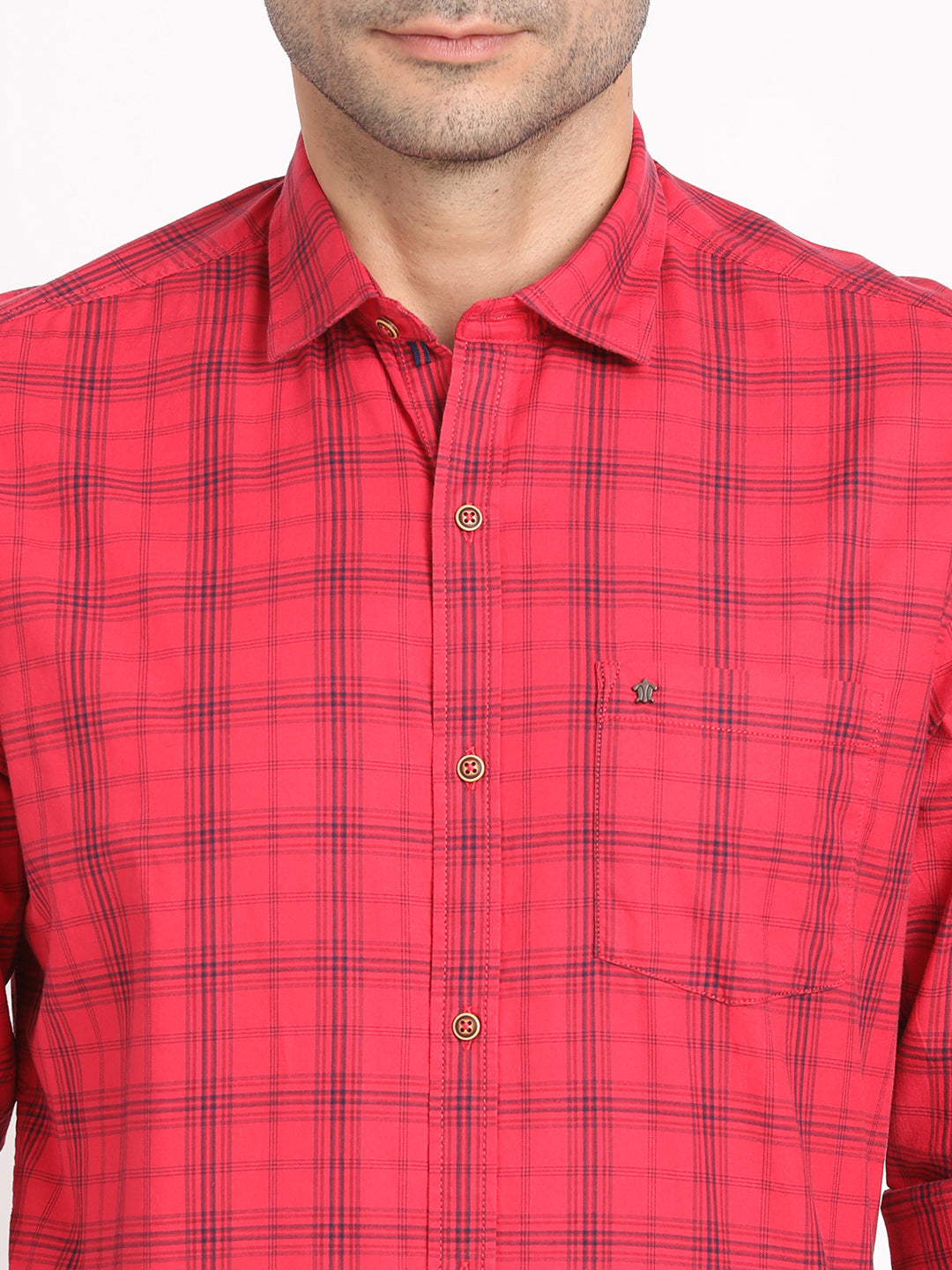 100% Cotton Red Checkered Slim Fit Full Sleeve Casual Shirt