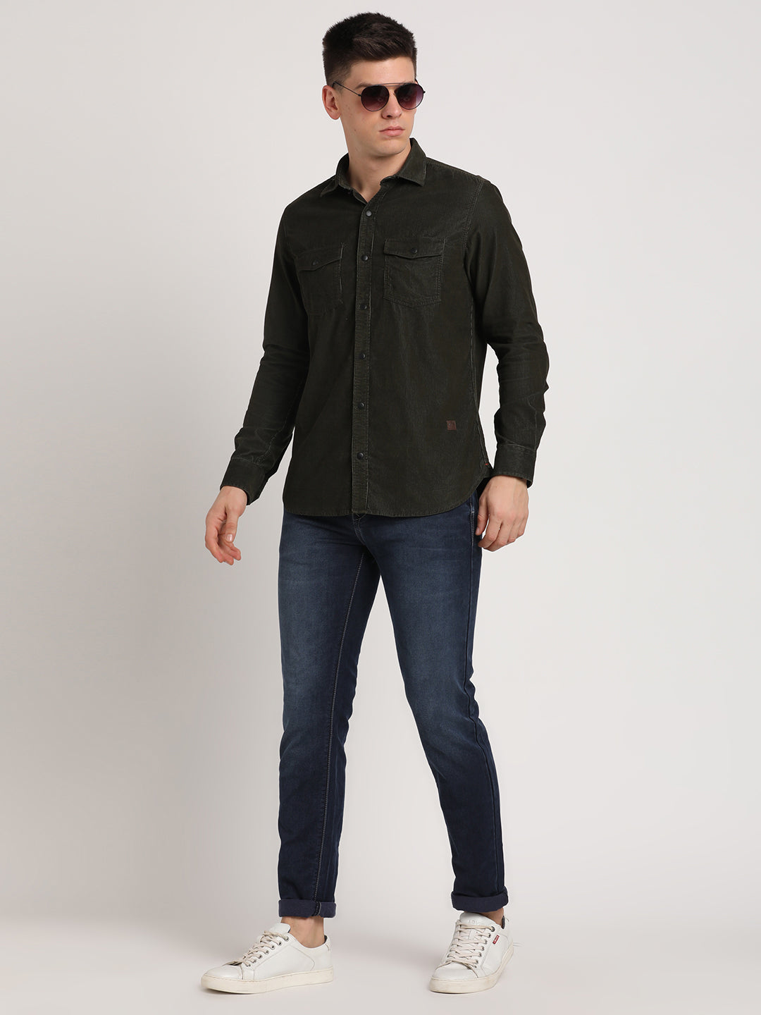 100% Cotton Dark Green Plain Slim Fit Full Sleeve Casual Shirt