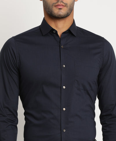 100% Cotton Navy Blue Dobby Slim Fit Full Sleeve Ceremonial Shirt