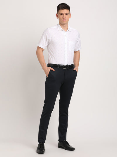 100% Cotton White Printed Slim Fit Half Sleeve Formal Shirt